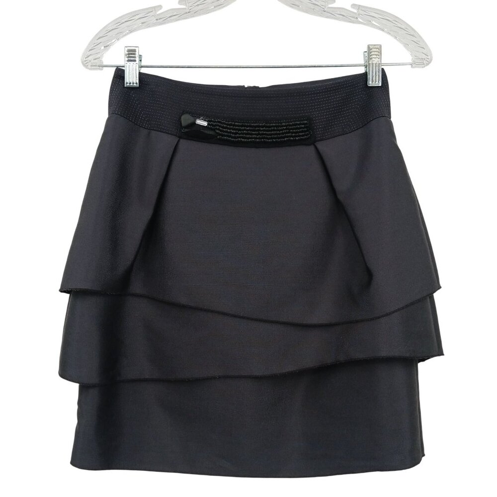 Hanii Y Black Mini Skirt Size 38 Wool Silk Blend Made In Korea